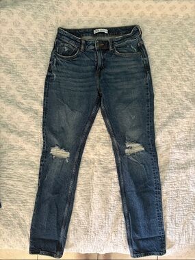 Zara Medium Blue Skinny Jeans with Knee Rips